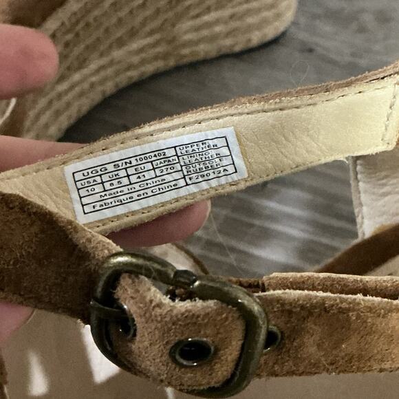 UGG Suede Espadrille Wedge Sandals Tan Brown Size 10 - Picture 11 of 12